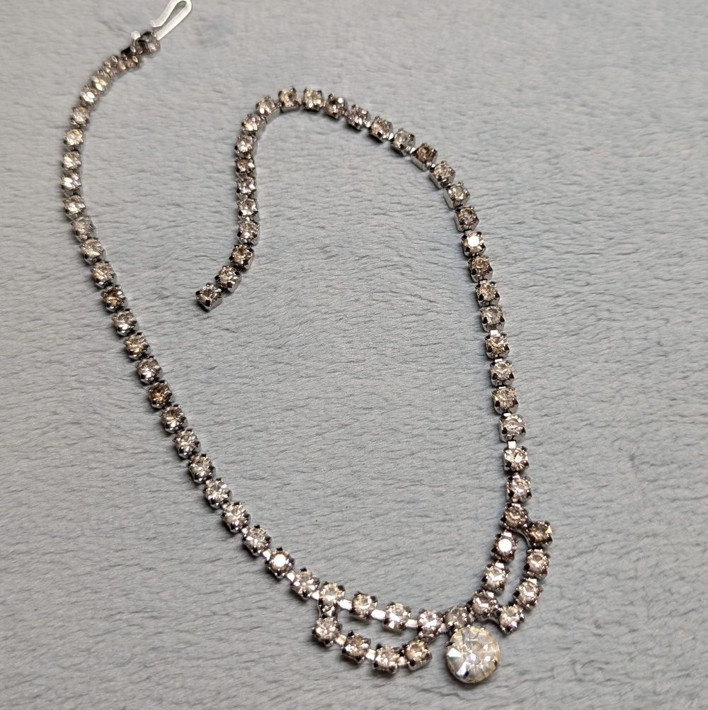 Vintage 60's Silvertone Rhinestone Choker Necklace